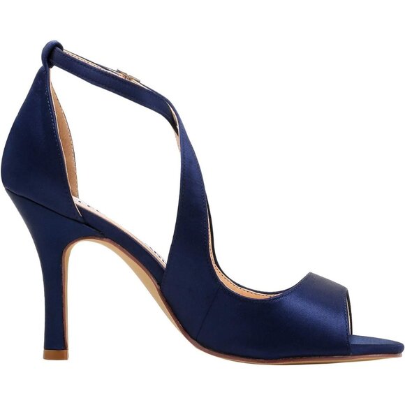 Elegantpark Women Blue Satin Cross Strappy Peep Toe High Heels Sandals Shoes - Picture 7 of 10